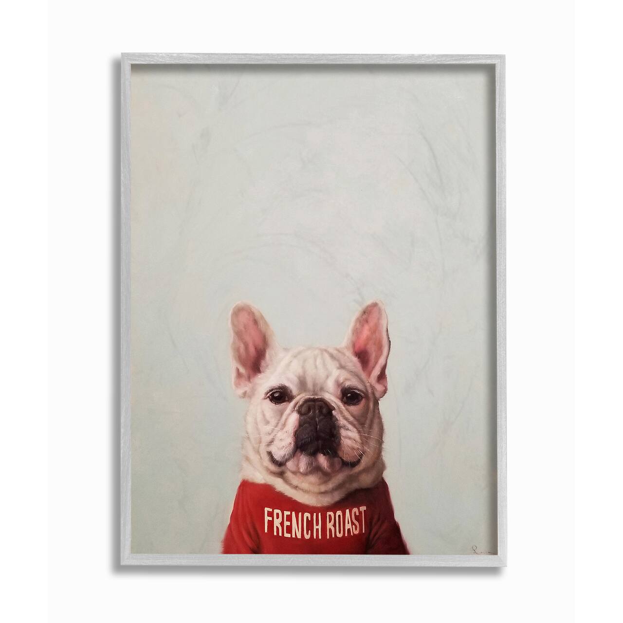 Stupell Industries French Bulldog in French Roast T-Shirt Wall Art in Gray Frame